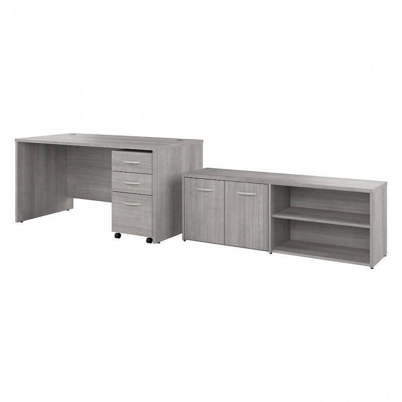 Ensemble de bureau 3 pièces pour 1 personne en Noyer moderne / Blanc / Noyer noir / Gris platine / Gris orage