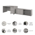 Ensemble de bureau 3 pièces pour 1 personne en Noyer moderne / Blanc / Noyer noir / Gris platine / Gris orage