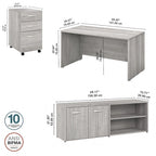 Ensemble de bureau 3 pièces pour 1 personne en Noyer moderne / Blanc / Noyer noir / Gris platine / Gris orage