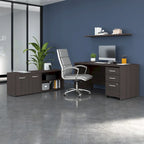 Ensemble de bureau 3 pièces pour 1 personne en Noyer moderne / Blanc / Noyer noir / Gris platine / Gris orage