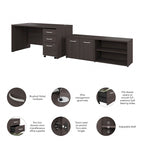 Ensemble de bureau 3 pièces pour 1 personne en Noyer moderne / Blanc / Noyer noir / Gris platine / Gris orage