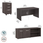 Ensemble de bureau 3 pièces pour 1 personne en Noyer moderne / Blanc / Noyer noir / Gris platine / Gris orage