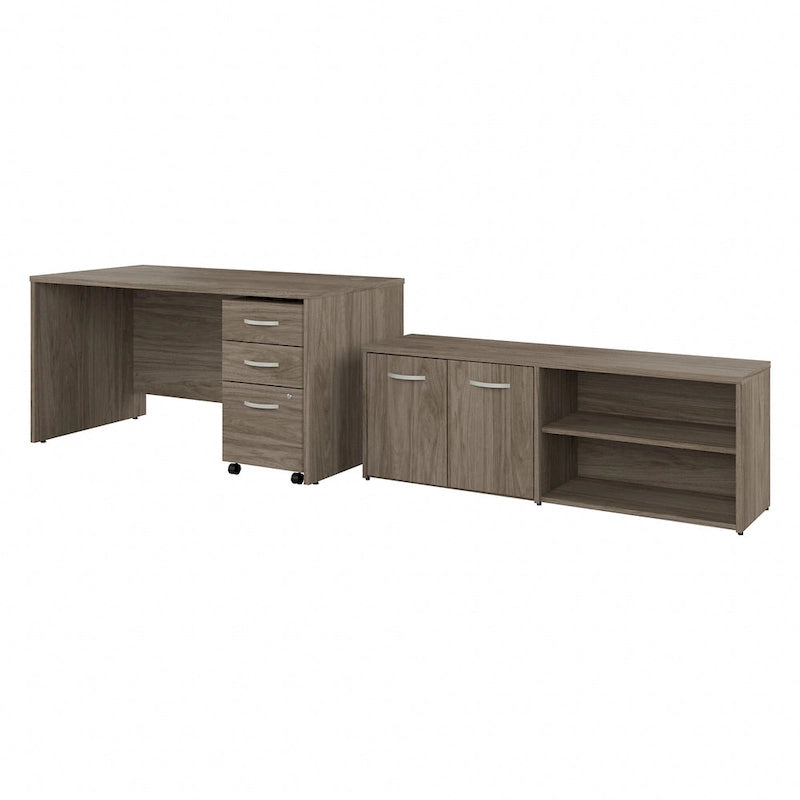 Ensemble de bureau 3 pièces pour 1 personne en Noyer moderne / Blanc / Noyer noir / Gris platine / Gris orage