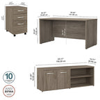 Ensemble de bureau 3 pièces pour 1 personne en Noyer moderne / Blanc / Noyer noir / Gris platine / Gris orage