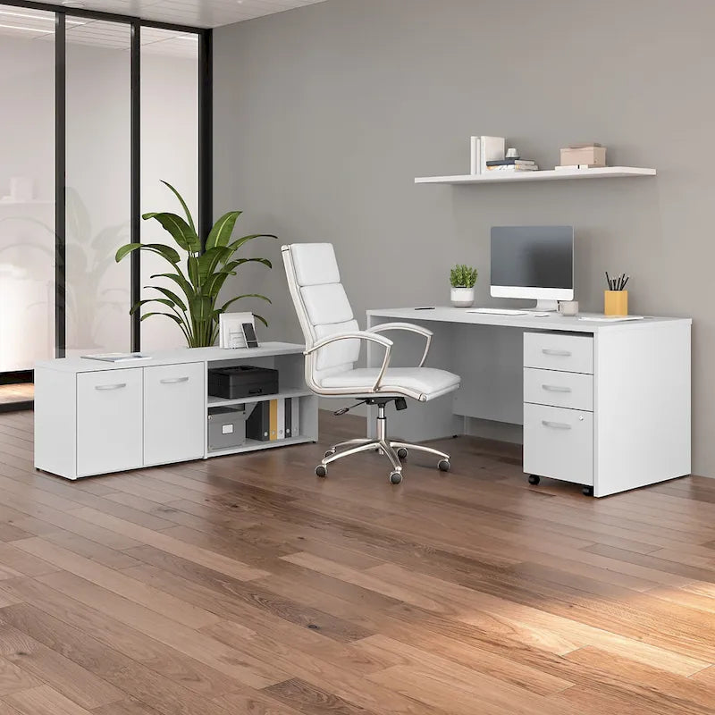Ensemble de bureau 3 pièces pour 1 personne en Noyer moderne / Blanc / Noyer noir / Gris platine / Gris orage