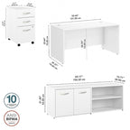 Ensemble de bureau 3 pièces pour 1 personne en Noyer moderne / Blanc / Noyer noir / Gris platine / Gris orage