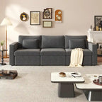 Canapé sectionnel d'angle en coton et lin beige avec pouf de rangement, 4+ places