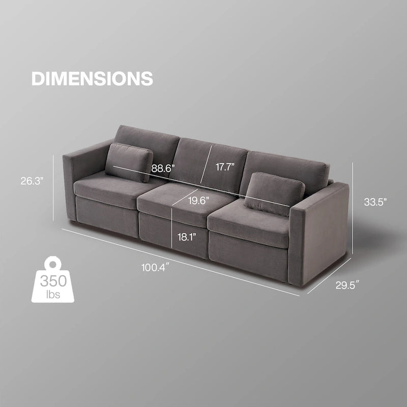 Canapé sectionnel d'angle en coton et lin beige avec pouf de rangement, 4+ places