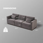 Canapé sectionnel d'angle en coton et lin beige avec pouf de rangement, 4+ places