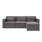 Canapé sectionnel d'angle en coton et lin beige avec pouf de rangement, 4+ places