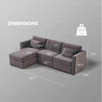 Canapé sectionnel d'angle en coton et lin beige avec pouf de rangement, 4+ places