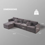 Canapé sectionnel d'angle en coton et lin beige avec pouf de rangement, 4+ places