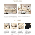 Canapé sectionnel d'angle en coton et lin beige avec pouf de rangement, 4+ places