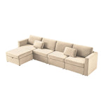 Canapé sectionnel d'angle en coton et lin beige avec pouf de rangement, 4+ places