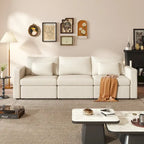 Canapé sectionnel d'angle en coton et lin beige avec pouf de rangement, 4+ places