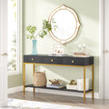 Console noire et blanche avec 3 tiroirs et étagère ouverte, pour 1 personne