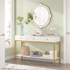 Console noire et blanche avec 3 tiroirs et étagère ouverte, pour 1 personne