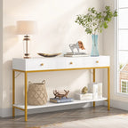 Console noire et blanche avec 3 tiroirs et étagère ouverte, pour 1 personne