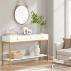 Console noire et blanche avec 3 tiroirs et étagère ouverte, pour 1 personne