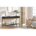 Console noire et blanche avec 3 tiroirs et étagère ouverte, pour 1 personne