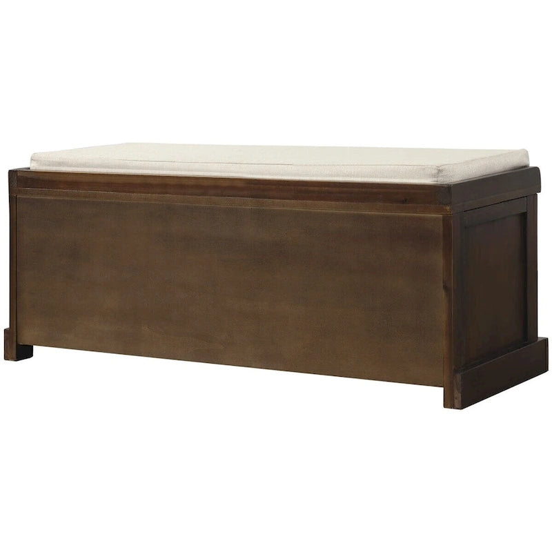 Banc de rangement rustique 1 place avec 3 paniers et coussin, blanc délavé / blanc / expresso / bleu marine antique