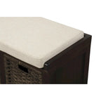 Banc de rangement rustique 1 place avec 3 paniers et coussin, blanc délavé / blanc / expresso / bleu marine antique