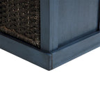 Banc de rangement rustique 1 place avec 3 paniers et coussin, blanc délavé / blanc / expresso / bleu marine antique