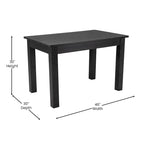 Table à manger rectangulaire en pin massif, 4 places, finition antique rustique / délavé noir / naturel clair