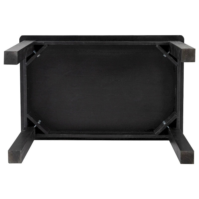 Table à manger rectangulaire en pin massif, 4 places, finition antique rustique / délavé noir / naturel clair