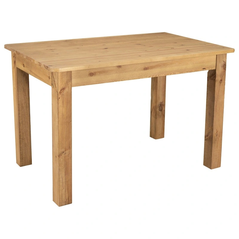 Table à manger rectangulaire en pin massif, 4 places, finition antique rustique / délavé noir / naturel clair