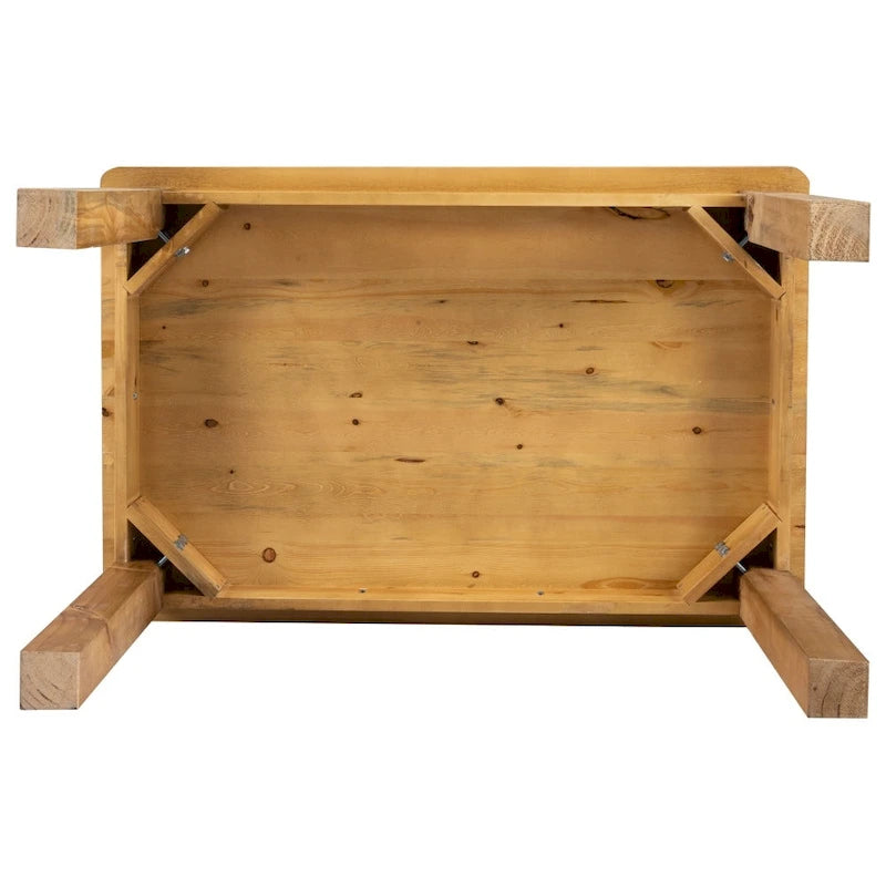 Table à manger rectangulaire en pin massif, 4 places, finition antique rustique / délavé noir / naturel clair