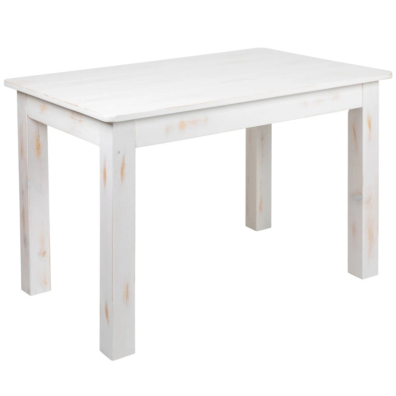 Table à manger rectangulaire en pin massif, 4 places, finition antique rustique / délavé noir / naturel clair