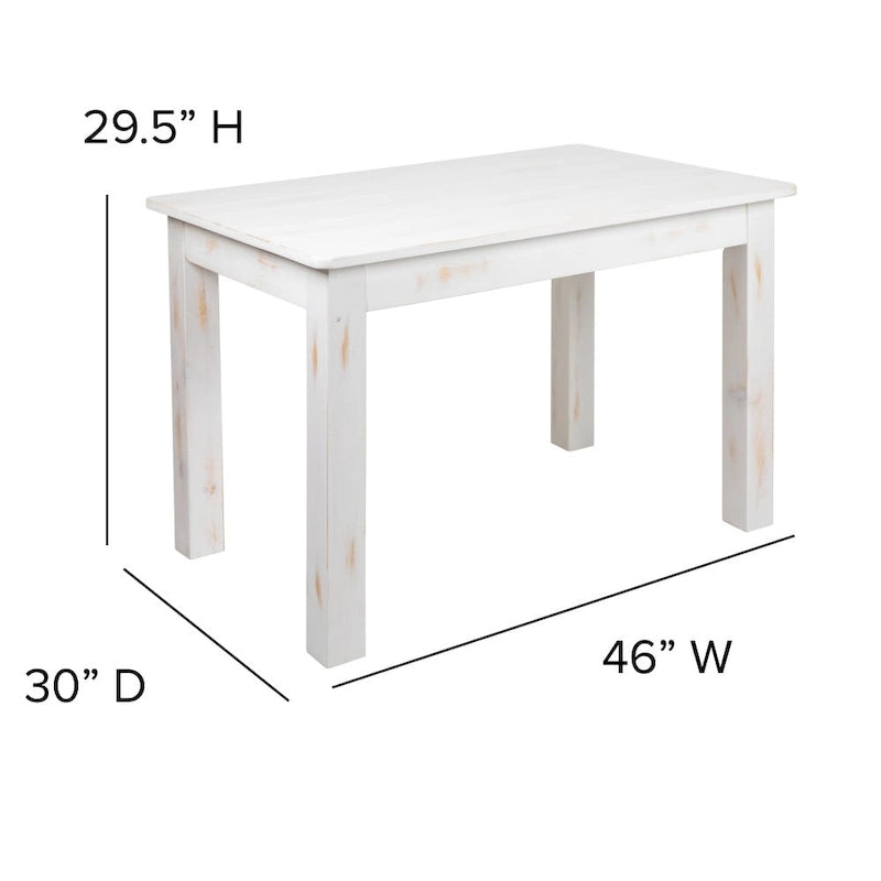 Table à manger rectangulaire en pin massif, 4 places, finition antique rustique / délavé noir / naturel clair