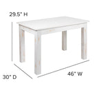 Table à manger rectangulaire en pin massif, 4 places, finition antique rustique / délavé noir / naturel clair