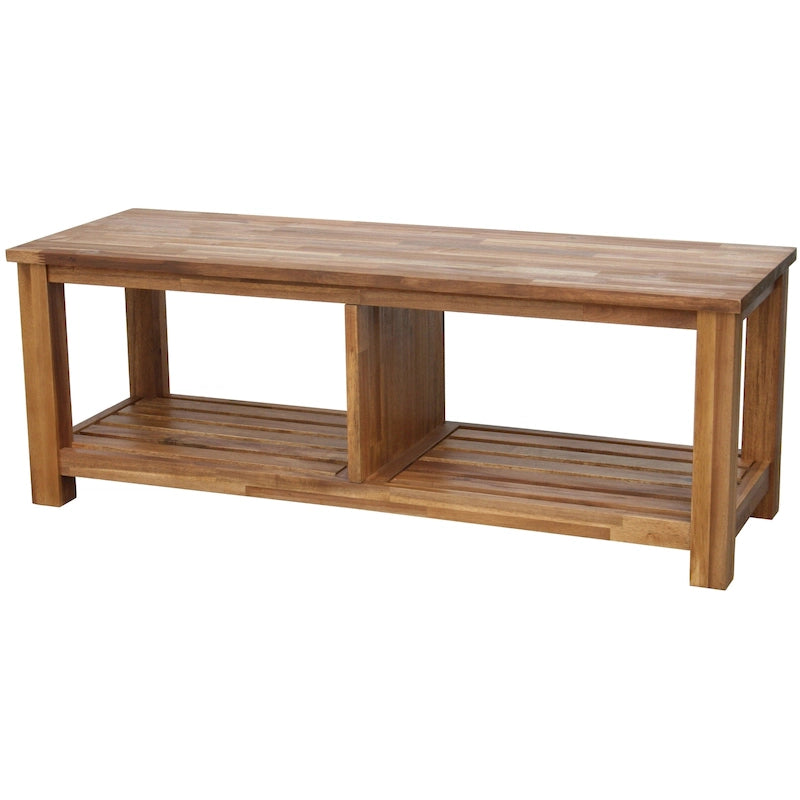 Banc TV en acacia massif, couleur marron/sable flotté/noir alto, simple
