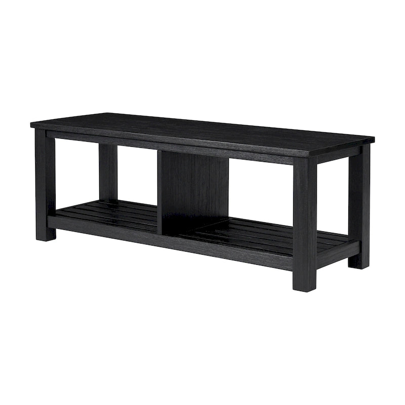 Banc TV en acacia massif, couleur marron/sable flotté/noir alto, simple