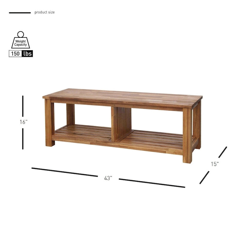 Banc TV en acacia massif, couleur marron/sable flotté/noir alto, simple