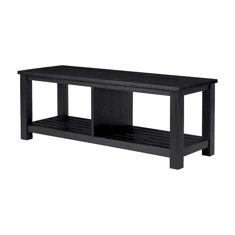 Banc TV en acacia massif, couleur marron/sable flotté/noir alto, simple