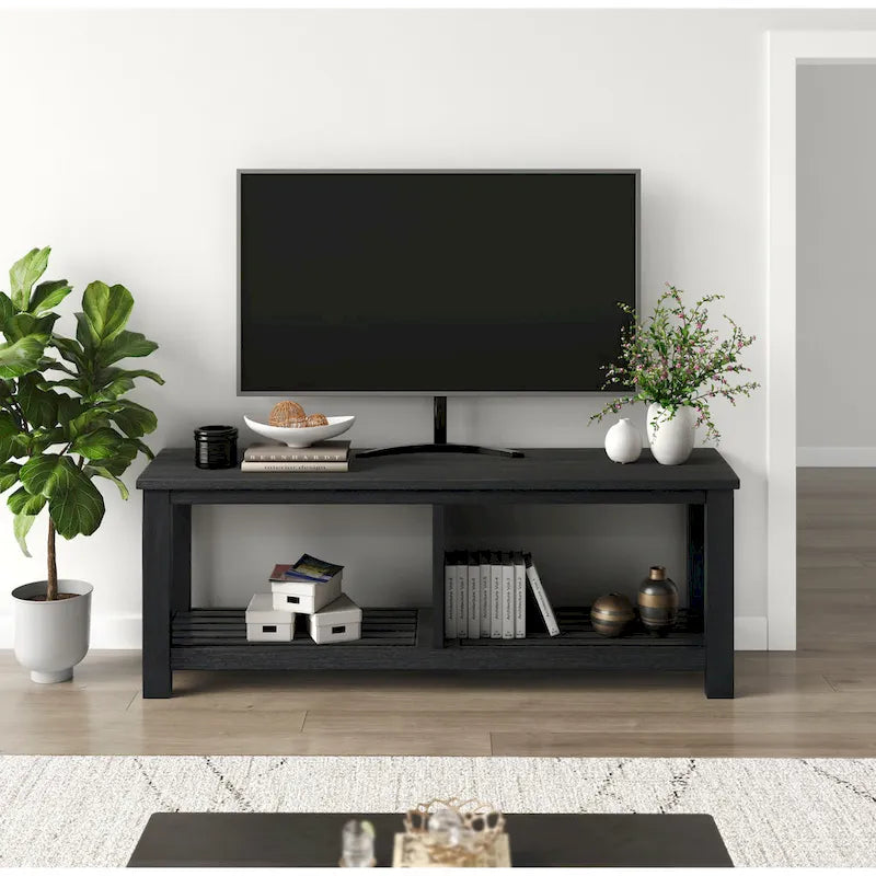 Banc TV en acacia massif, couleur marron/sable flotté/noir alto, simple