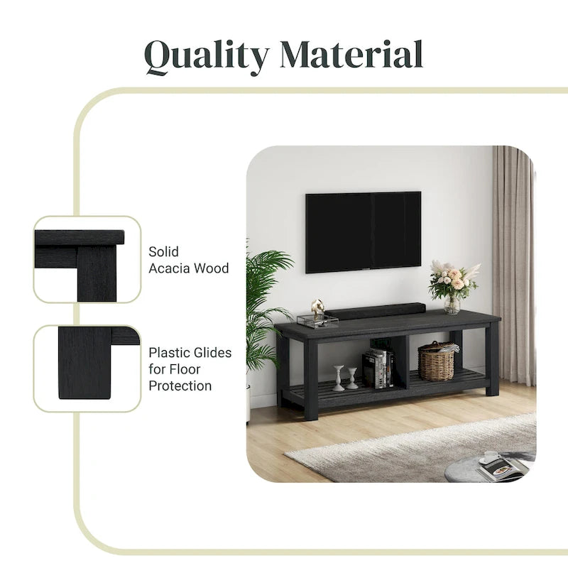 Banc TV en acacia massif, couleur marron/sable flotté/noir alto, simple