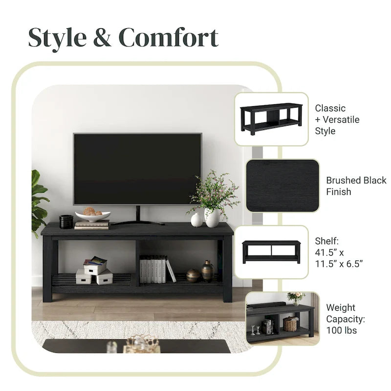 Banc TV en acacia massif, couleur marron/sable flotté/noir alto, simple