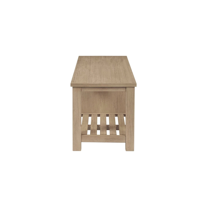Banc TV en acacia massif, couleur marron/sable flotté/noir alto, simple