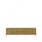 Meuble TV Off-White & Chêne, 2 Portes & 2 Tiroirs, Pieds Dorés