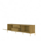 Meuble TV Off-White & Chêne, 2 Portes & 2 Tiroirs, Pieds Dorés