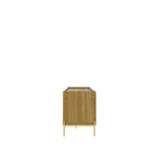 Meuble TV Off-White & Chêne, 2 Portes & 2 Tiroirs, Pieds Dorés