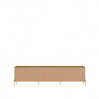Meuble TV Off-White & Chêne, 2 Portes & 2 Tiroirs, Pieds Dorés