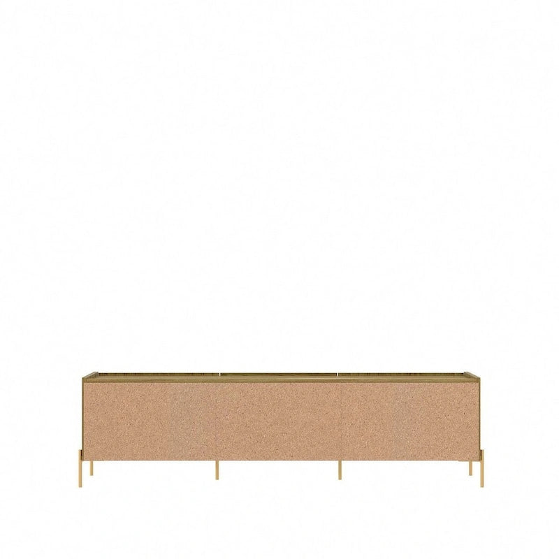 Meuble TV Off-White & Chêne, 2 Portes & 2 Tiroirs, Pieds Dorés