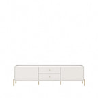 Meuble TV Off-White & Chêne, 2 Portes & 2 Tiroirs, Pieds Dorés