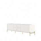 Meuble TV Off-White & Chêne, 2 Portes & 2 Tiroirs, Pieds Dorés