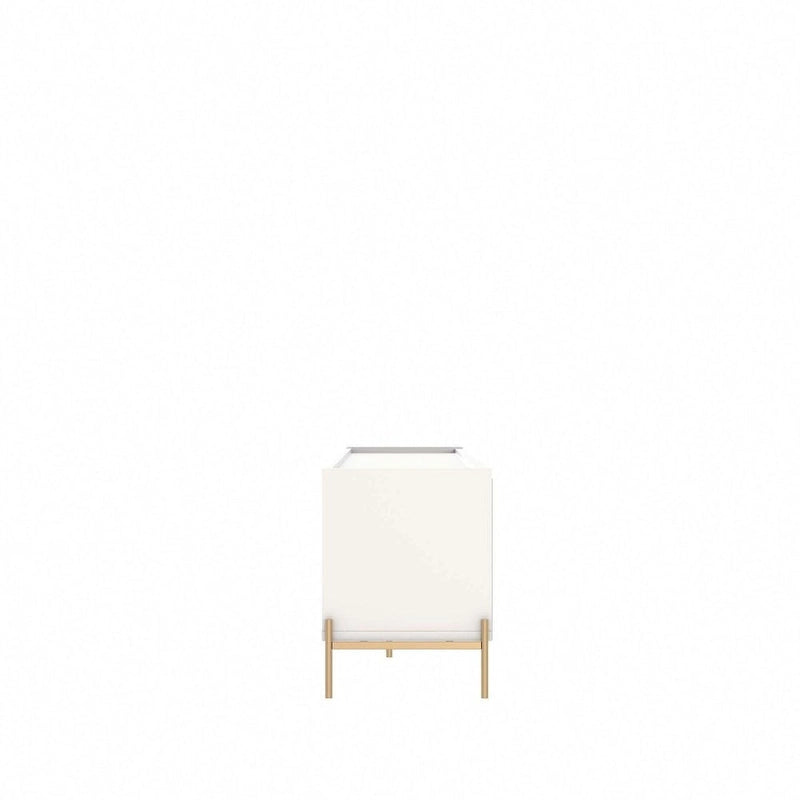 Meuble TV Off-White & Chêne, 2 Portes & 2 Tiroirs, Pieds Dorés